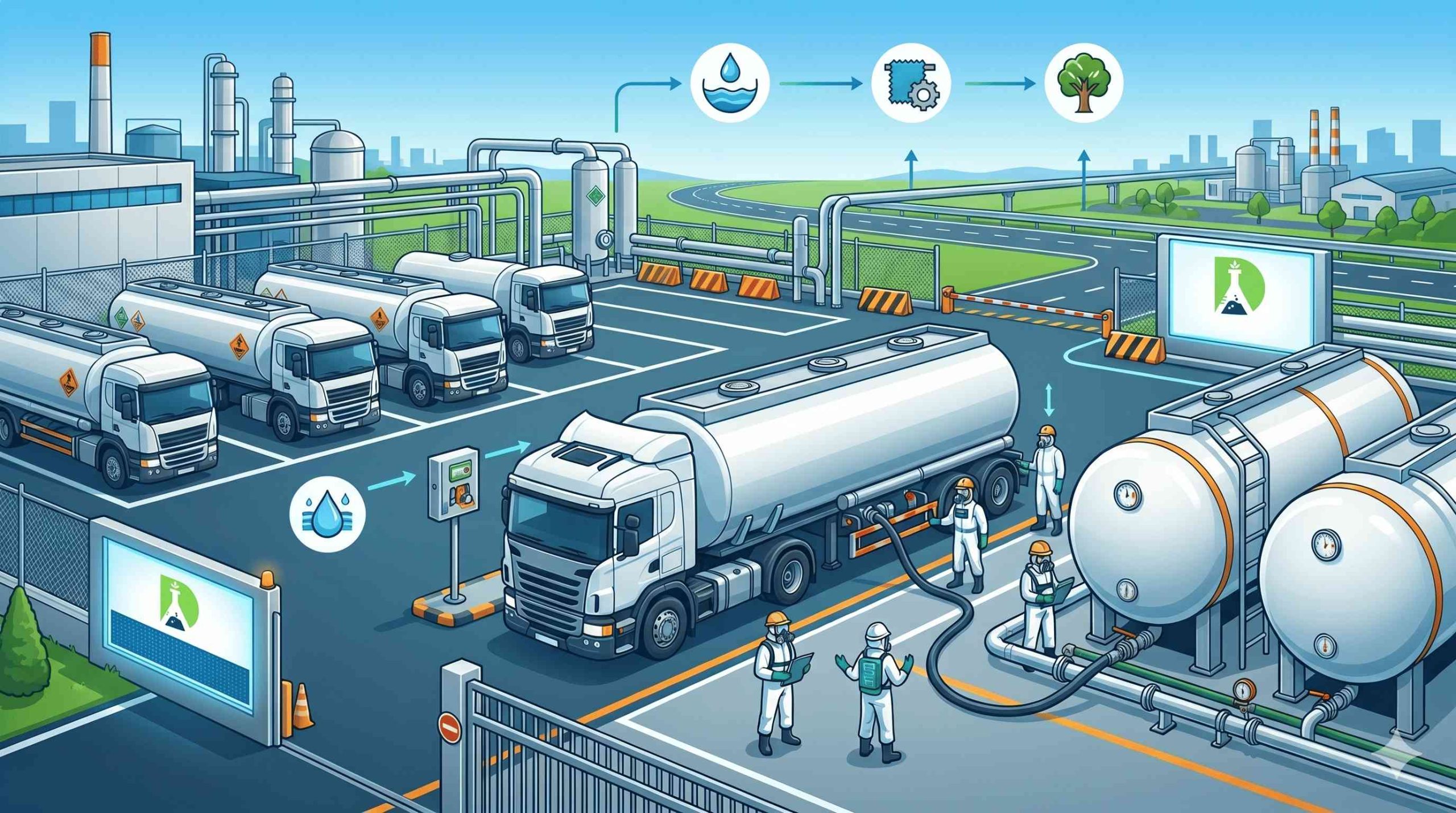 Prosedur distribusi aman Ammonia 25% menggunakan armada tangki PT Damika Buana Indonesia dan protokol keselamatan ketat.