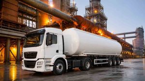 Ilustrasi Truk tangki PT Damika Buana Indonesia mendistribusikan bahan kimia B3 sebagai distributor ammonia Sulawesi untuk fasilitas pendingin mesin smelter nikel.