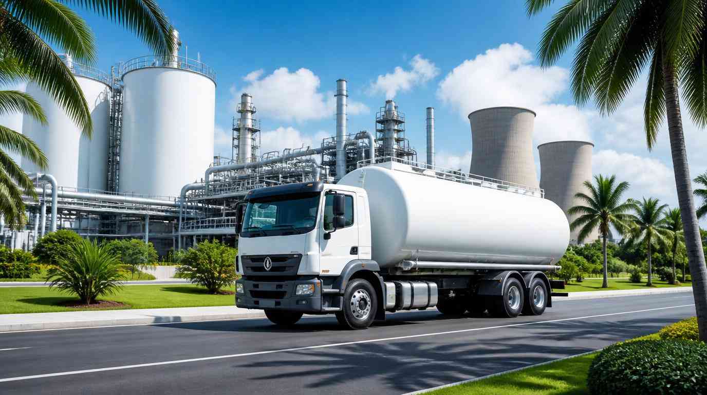 Ilustrasi Distribusi logistik bahan kimia B3 oleh PT Damika Buana Indonesia sebagai distributor asam sulfat Riau untuk fasilitas pengolahan pabrik kertas dan kelapa sawit.