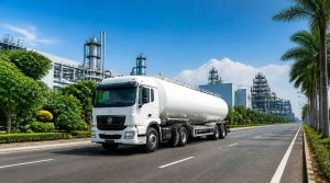 Ilustrasi Truk tangki PT Damika Buana Indonesia beroperasi sebagai distributor asam sulfat Sumatera untuk menyuplai kebutuhan manufaktur secara aman.