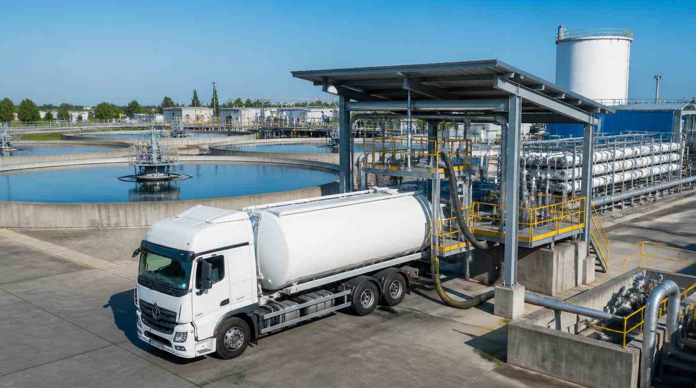 Ilustrasi Truk logistik PT Damika Buana Indonesia mendistribusikan bahan kimia untuk kebutuhan asam sulfat pada water treatment pengolahan limbah pabrik.