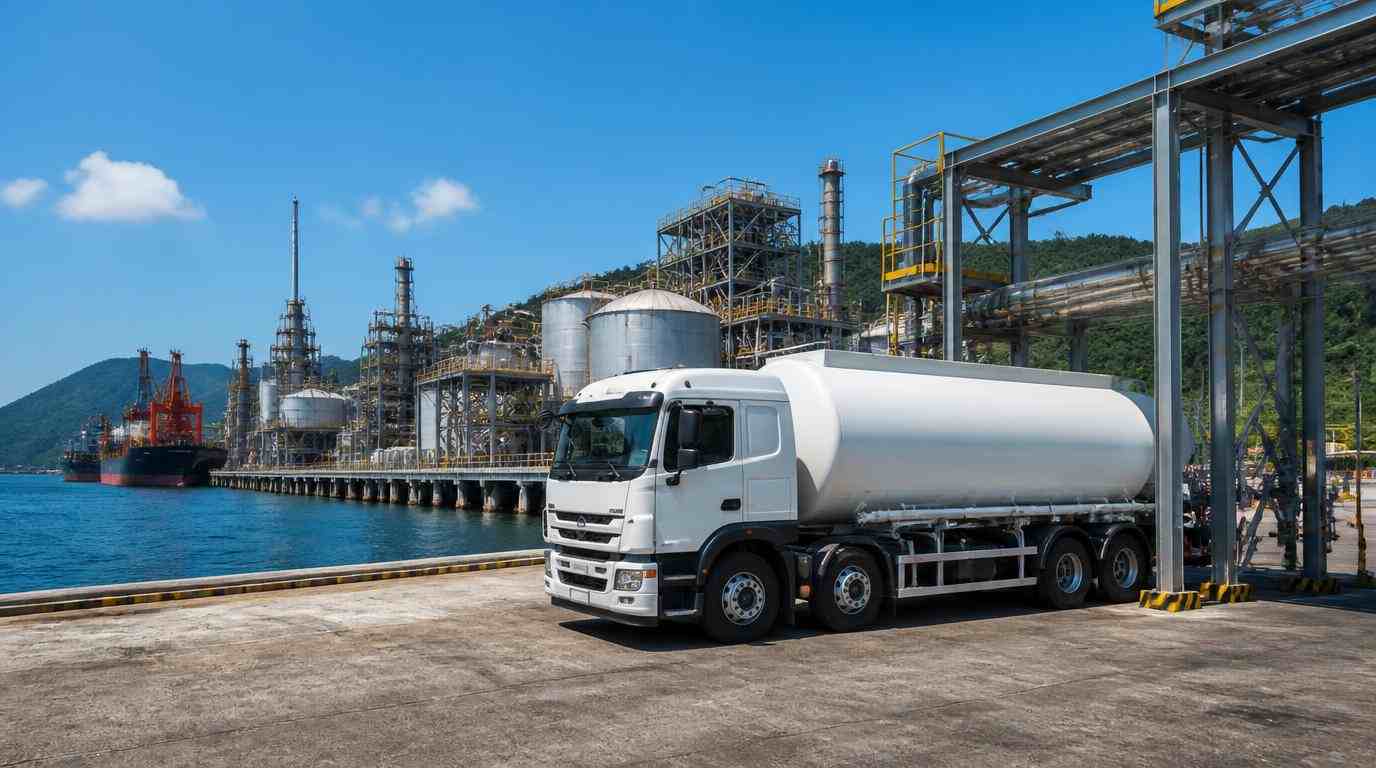 Ilustrasi Truk tangki bahan kimia PT Damika Buana Indonesia menyuplai amonia cair sebagai distributor amonia Halmahera untuk kawasan smelter nikel.
