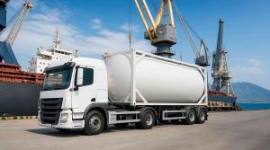 Ilustrasi Unit ISO tank dan truk logistik PT Damika Buana Indonesia menjalankan prosedur keamanan pengiriman asam sulfat ke Sulawesi.