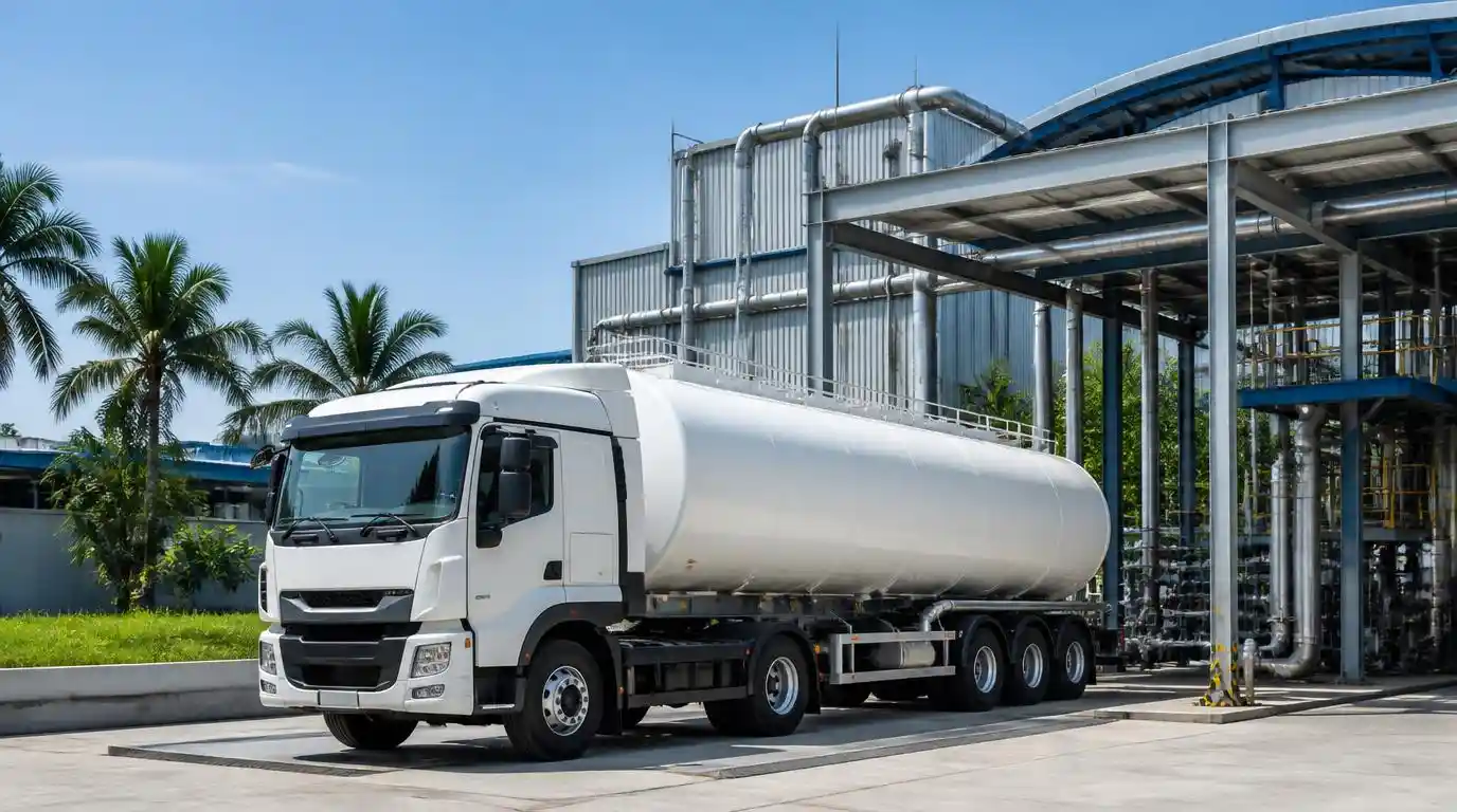 Ilustrasi Truk tangki B3 PT Damika Buana Indonesia mendistribusikan bahan kimia sebagai distributor asam sulfat Pontianak untuk fasilitas manufaktur.