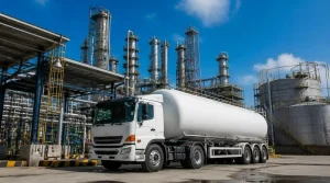 Ilustrasi Truk tangki B3 PT Damika Buana Indonesia menyuplai bahan kimia sebagai supplier asam sulfat Balikpapan untuk fasilitas kilang industri.