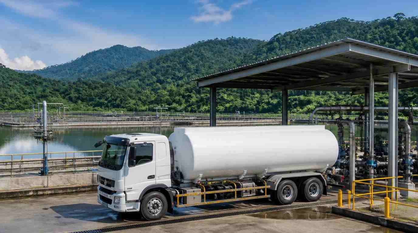 Ilustrasi Truk tangki B3 PT Damika Buana Indonesia memasok bahan kimia sebagai supplier asam sulfat Kalimantan untuk industri tambang.